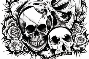 Gnarly Skull roughly sketched with smoke and a light touch of colour tattoo idea