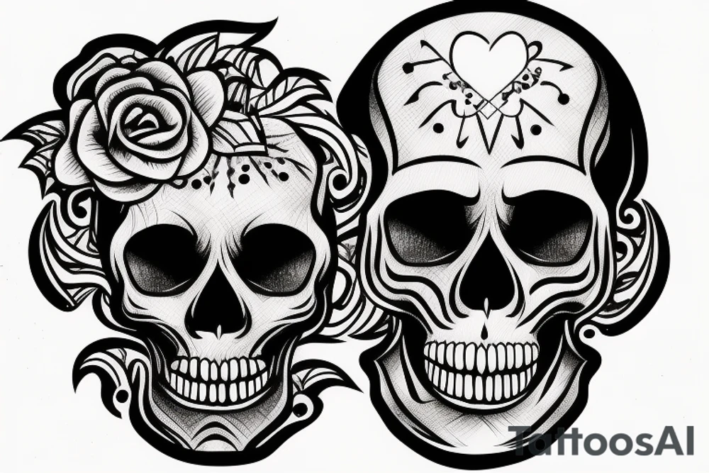 Horror Skull roughly sketched with smoke and a light touch of colour tattoo idea