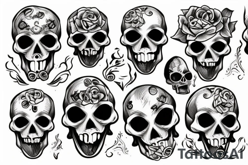Horror Skull roughly sketched with smoke and a light touch of colour tattoo idea