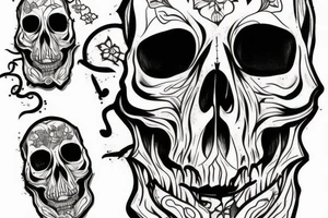 Horror Skull roughly sketched with smoke and a light touch of colour tattoo idea