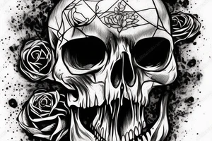 Horror Skull roughly sketched with smoke and a light touch of colour tattoo idea