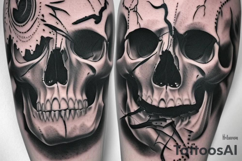 Horror Skull roughly painted with smoke tattoo idea