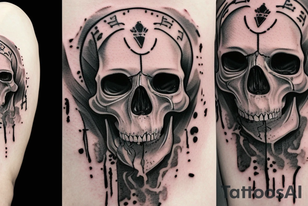 Horror Skull roughly painted with smoke melting or bleeding tattoo idea Horror Skull roughly painted with smoke melting or bleeding tattoo idea