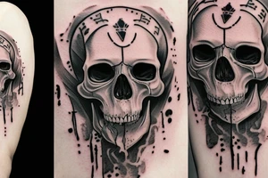 Horror Skull roughly painted with smoke  melting or bleeding tattoo idea