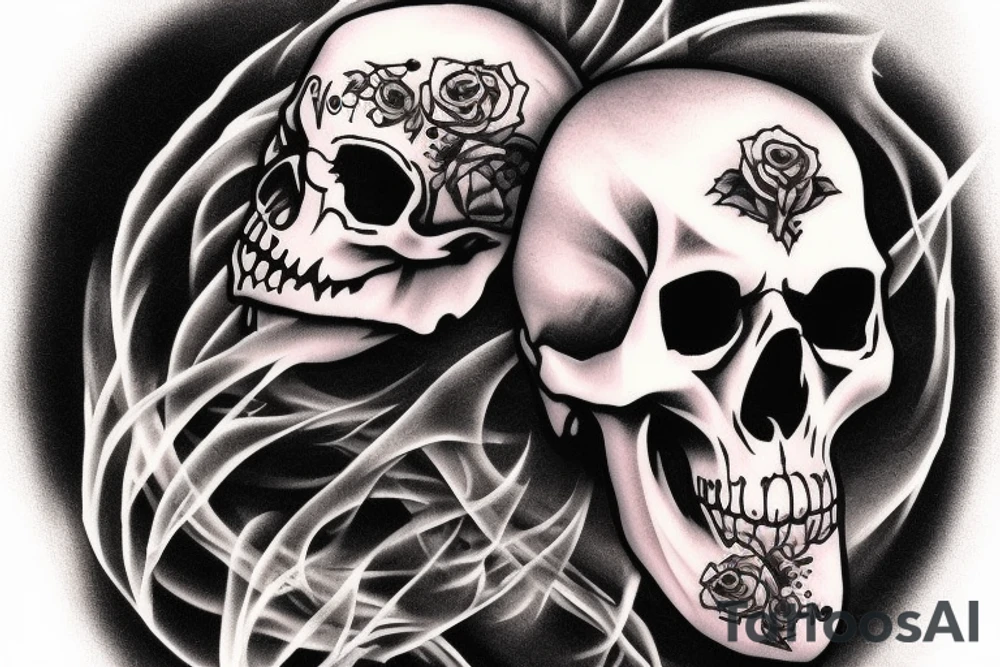 Horror Skull roughly painted with smoke  melting or bleeding tattoo idea