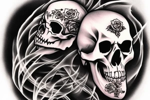 Horror Skull roughly painted with smoke  melting or bleeding tattoo idea