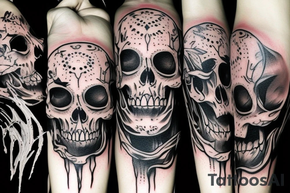 Horror Skull roughly painted with smoke  melting or bleeding tattoo idea
