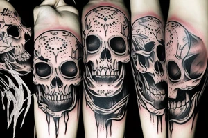 Horror Skull roughly painted with smoke  melting or bleeding tattoo idea