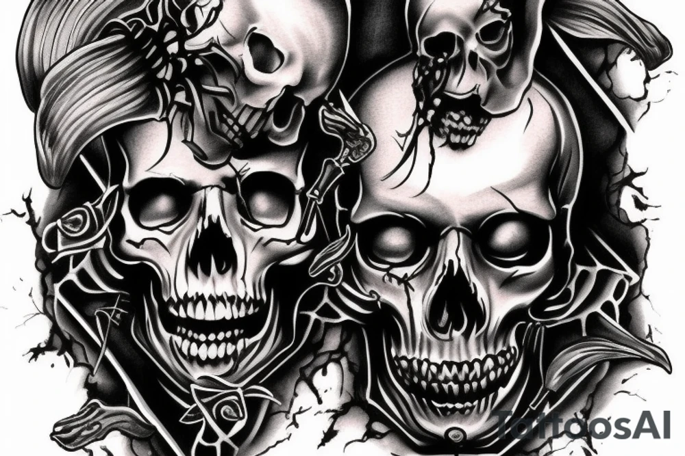 Horror Skull roughly painted with smoke  Sleeve tattoo idea
