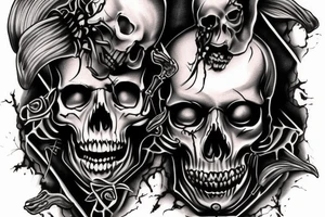 Horror Skull roughly painted with smoke  Sleeve tattoo idea
