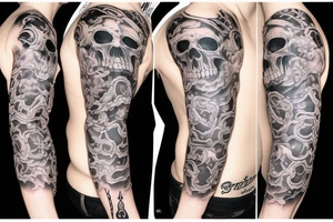 Multiple Skulls Sleeve with Smoke tattoo idea