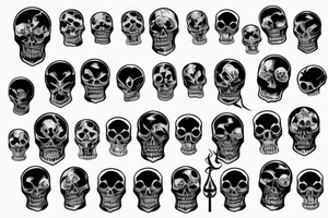 Multiple Skulls Sleeve Scary Terrifying tattoo idea