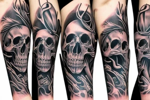 Multiple Skulls Sleeve Scary Terrifying tattoo idea