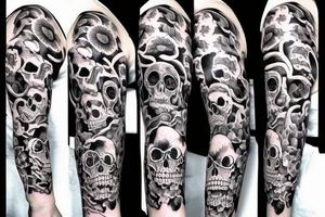 Multiple Skulls Sleeve Scary Terrifying tattoo idea