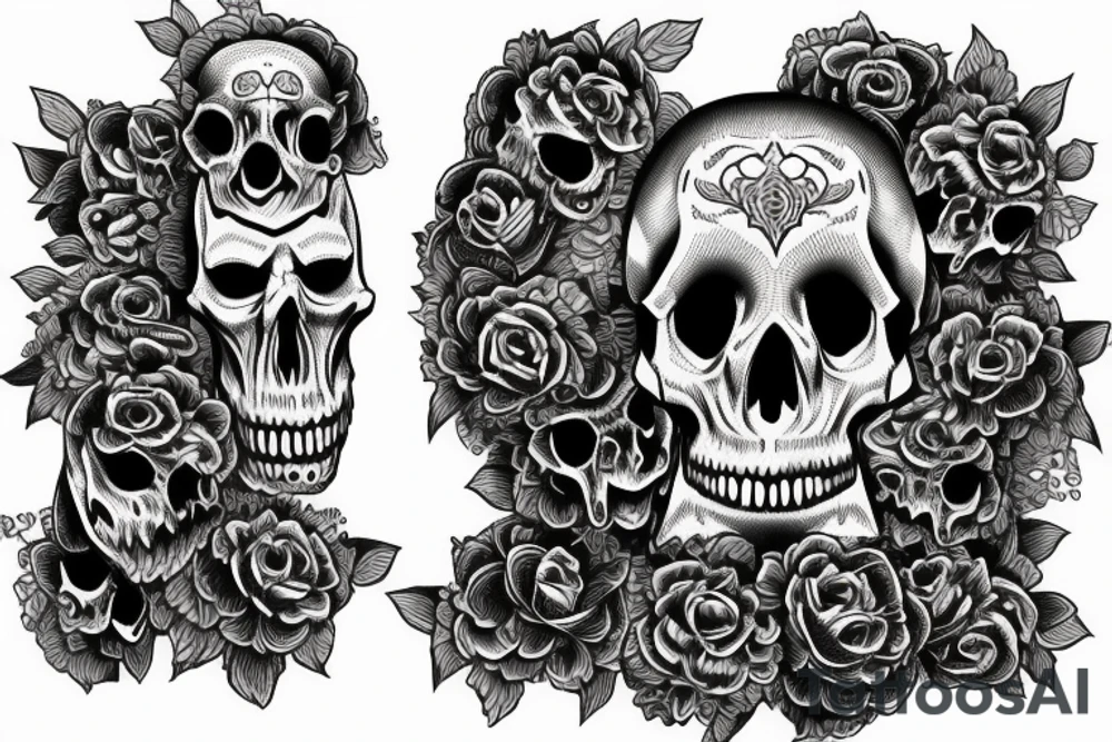 Multiple Skulls Sleeve Scary Terrifying tattoo idea