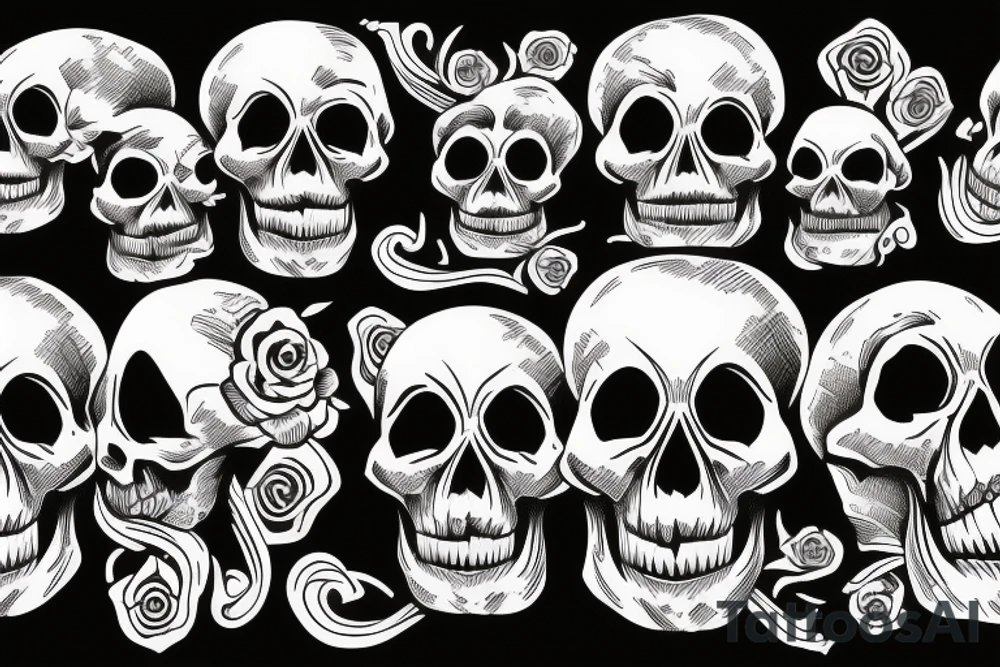 Multiple Skulls Sleeve Scary Terrifying tattoo idea