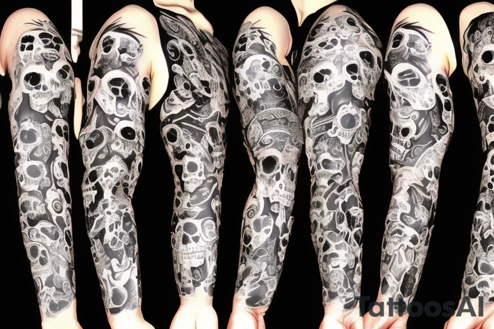 Multiple Skulls Sleeve Scary Terrifying tattoo idea