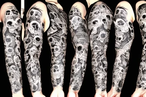 Multiple Skulls Sleeve Scary Terrifying tattoo idea