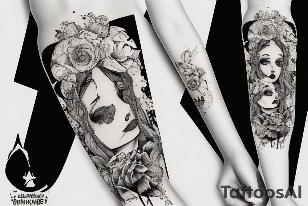 Femme guerrière avec peau d'ours sur la tête et un couteau tattoo idea