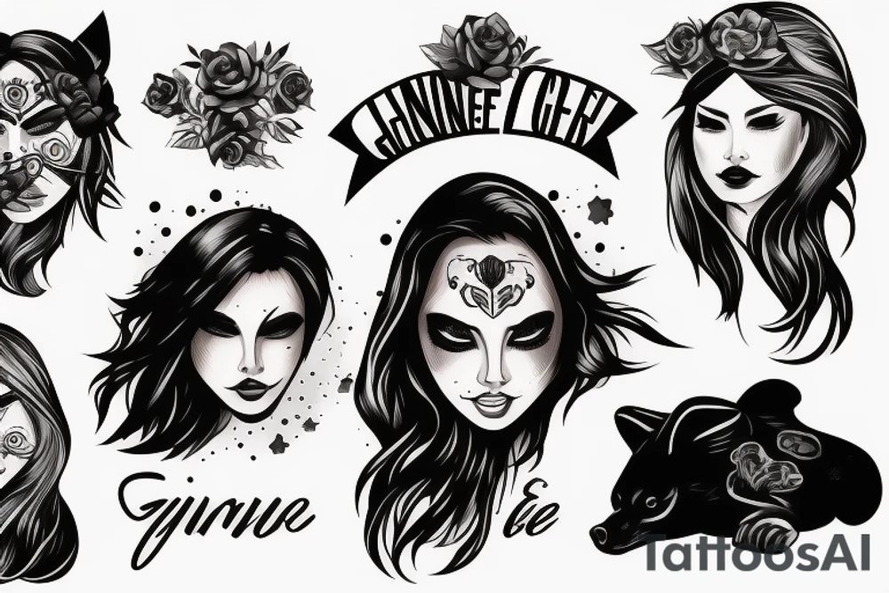 Femme guerrière avec peau d'ours sur la tête et un couteau tattoo idea