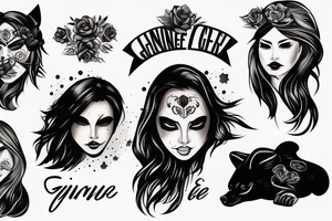 Femme guerrière avec peau d'ours sur la tête et un couteau tattoo idea