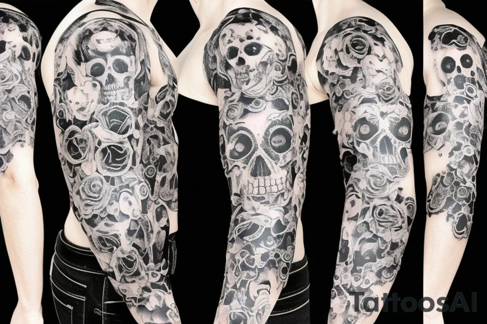 Death Sleeve Skulls with smoke tattoo idea