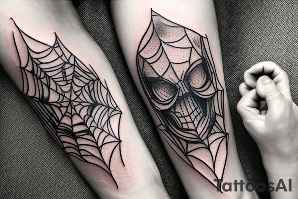 Spiderweb on elbow Skull surrounding with smoke tattoo idea