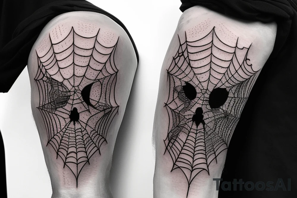 Spiderweb on elbow Skull surrounding with smoke tattoo idea