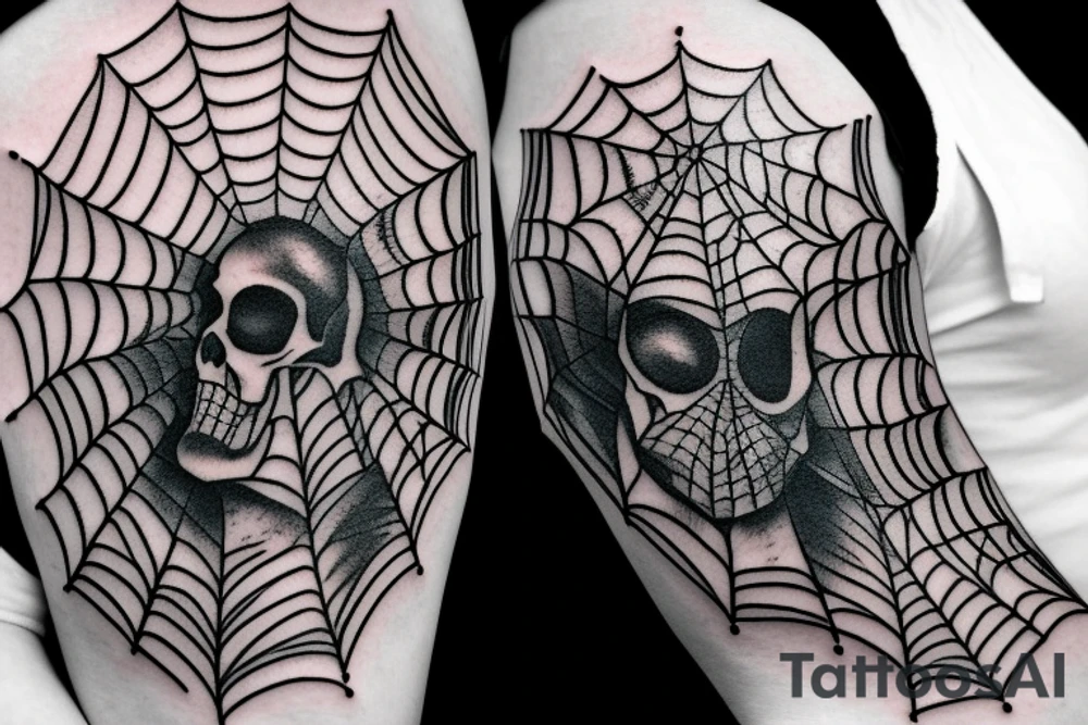 Spiderweb on elbow Skull surrounding with smoke tattoo idea