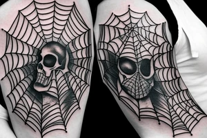 Spiderweb on elbow Skull surrounding with smoke tattoo idea