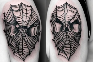 Spiderweb on elbow Skull surrounding with smoke tattoo idea