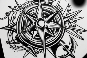 A compass rose with an anchor in the theme of the sea and pirates tattoo idea