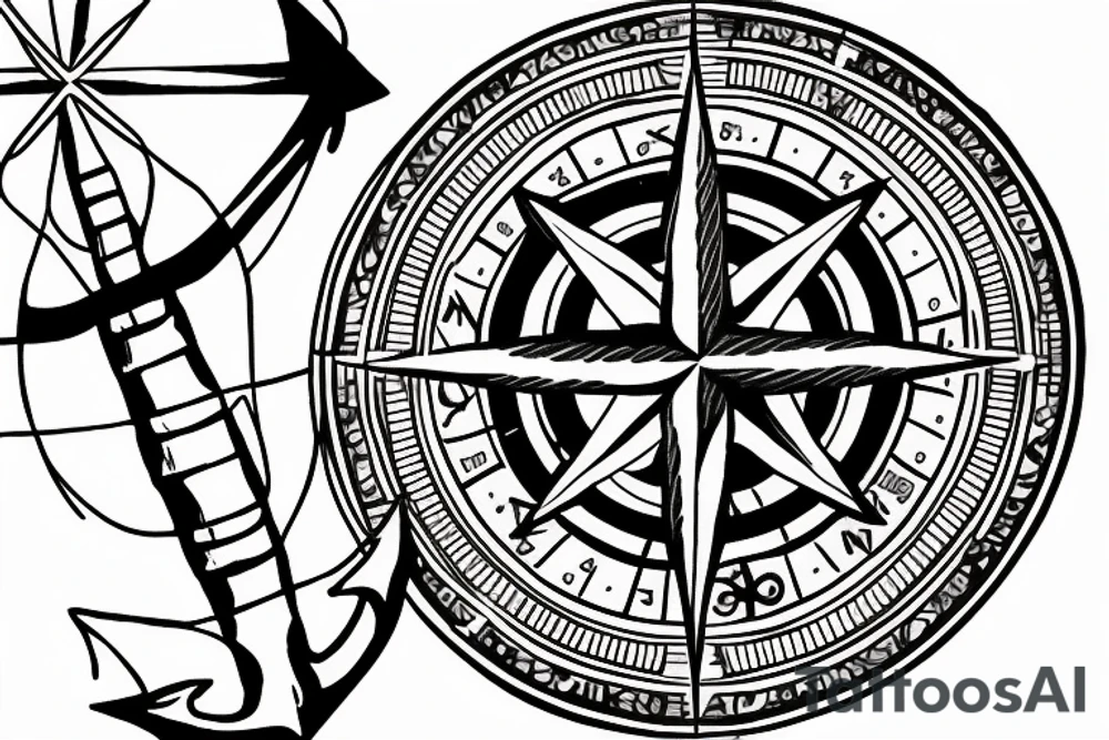 A compass rose with an anchor in the theme of the sea and pirates tattoo idea