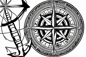 A compass rose with an anchor in the theme of the sea and pirates tattoo idea