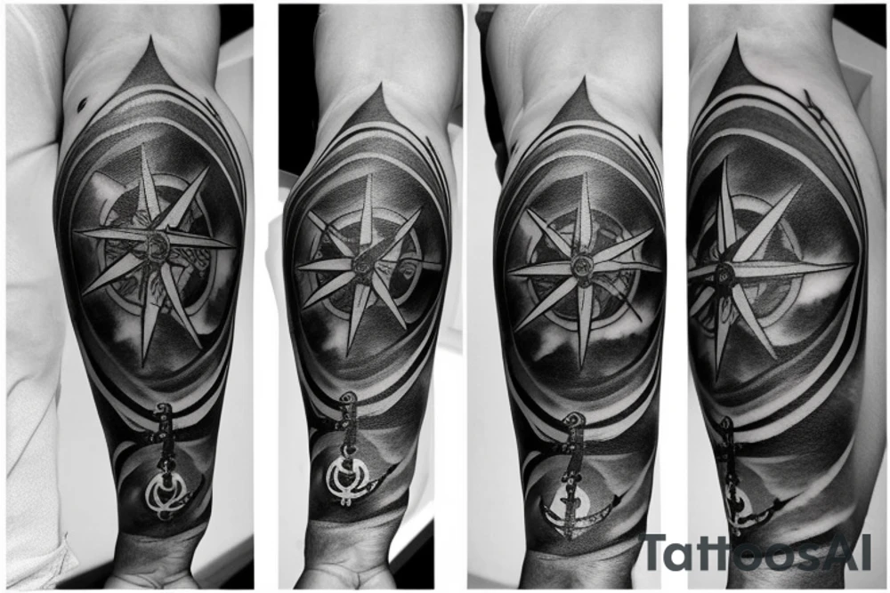 A compass rose with an anchor in the theme of the sea and pirates tattoo idea
