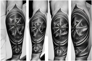 A compass rose with an anchor in the theme of the sea and pirates tattoo idea