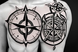 A compass rose with an anchor in the theme of the sea and pirates tattoo idea