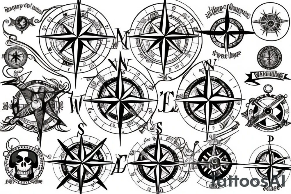 A compass rose in the theme of the sea and pirates tattoo idea