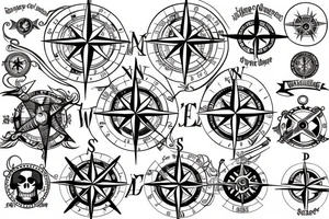 A compass rose in the theme of the sea and pirates tattoo idea