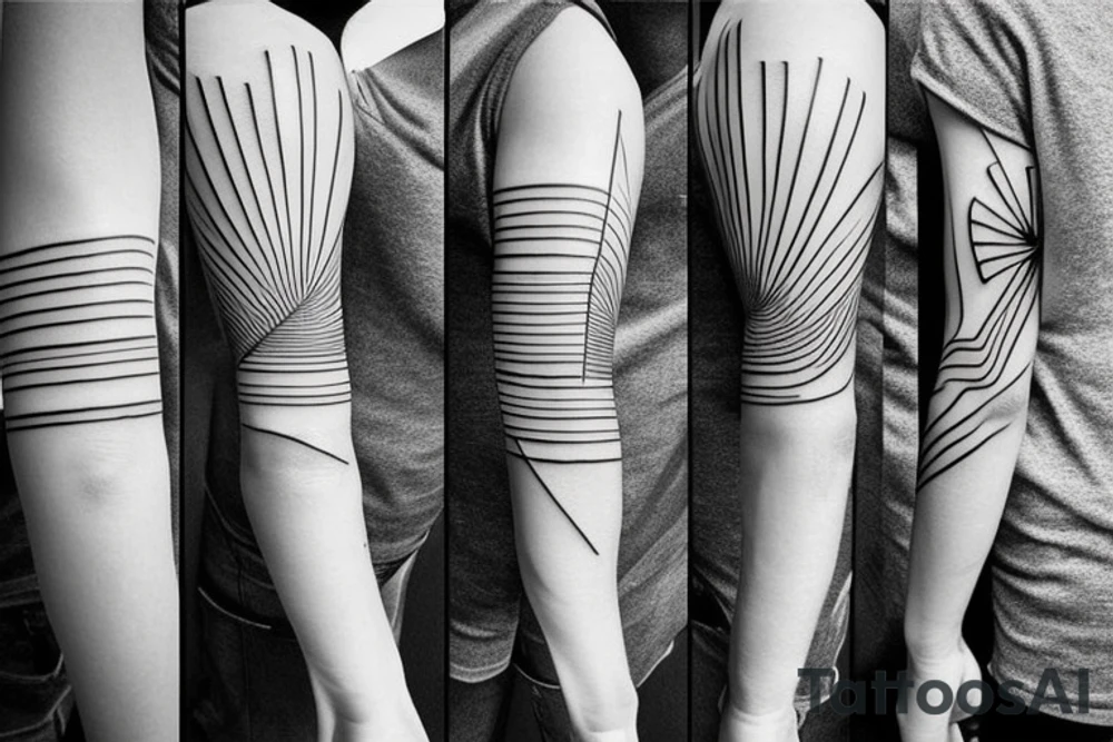 straight one line with three different thin straight lines on the end on the left arm tattoo idea