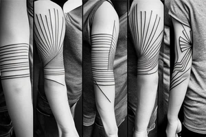 straight one line with three different thin straight lines on the end on the left arm tattoo idea