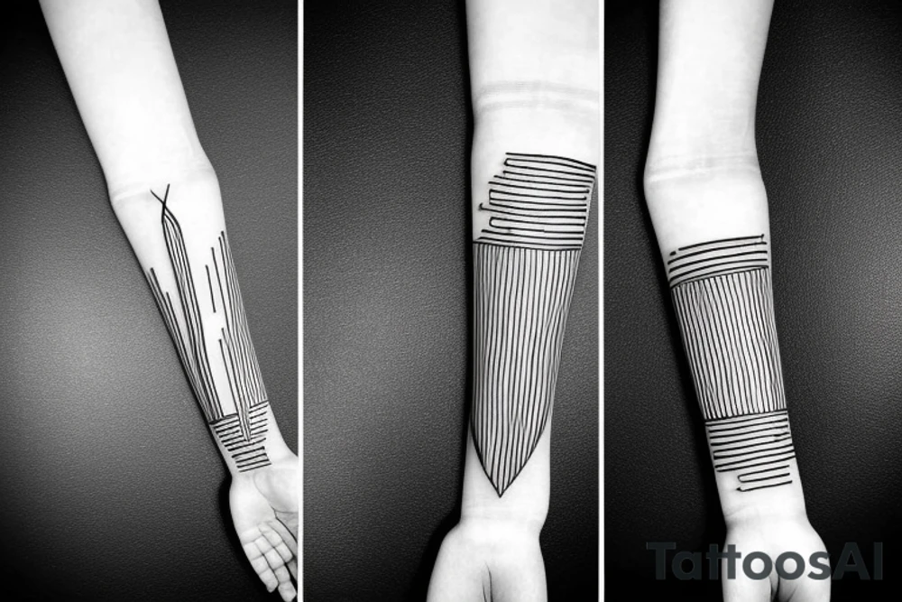 straight one line with three different thin straight lines on the end on the left arm tattoo idea