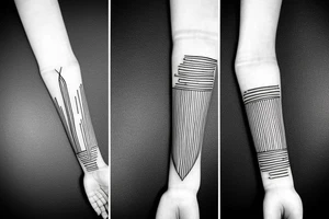 straight one line with three different thin straight lines on the end on the left arm tattoo idea