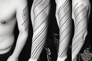 straight one line with three different thin straight lines on the end on the left arm tattoo idea