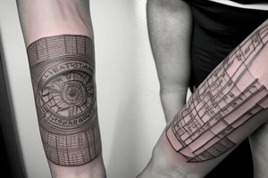 It is a tatoo on left arm. Main think is that is a straight line. But it has different thin size on the end of the main line. Those different thin size pieces are 15 centimeters long tattoo idea