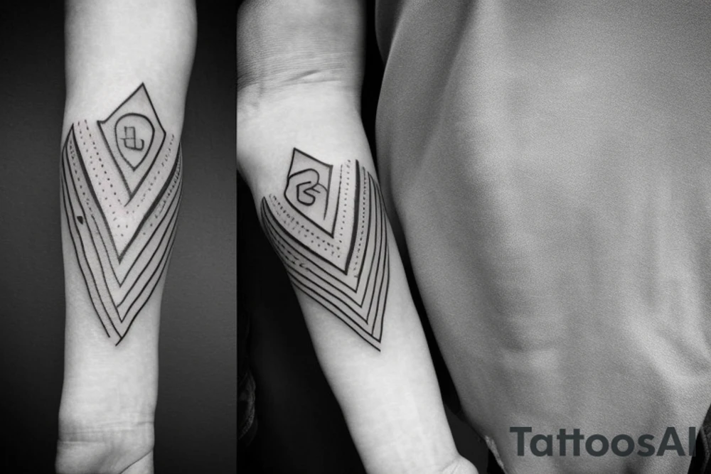 It is a tatoo on left arm. Main think is that is a straight line. But it has different thin size on the end of the main line. Those different thin size pieces are 15 centimeters long tattoo idea