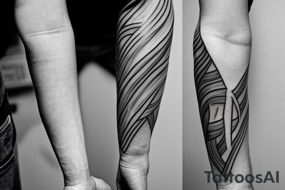 It is a tatoo on left arm. Main think is that is a straight line. But it has different thin size on the end of the main line. Those different thin size pieces are 15 centimeters long tattoo idea