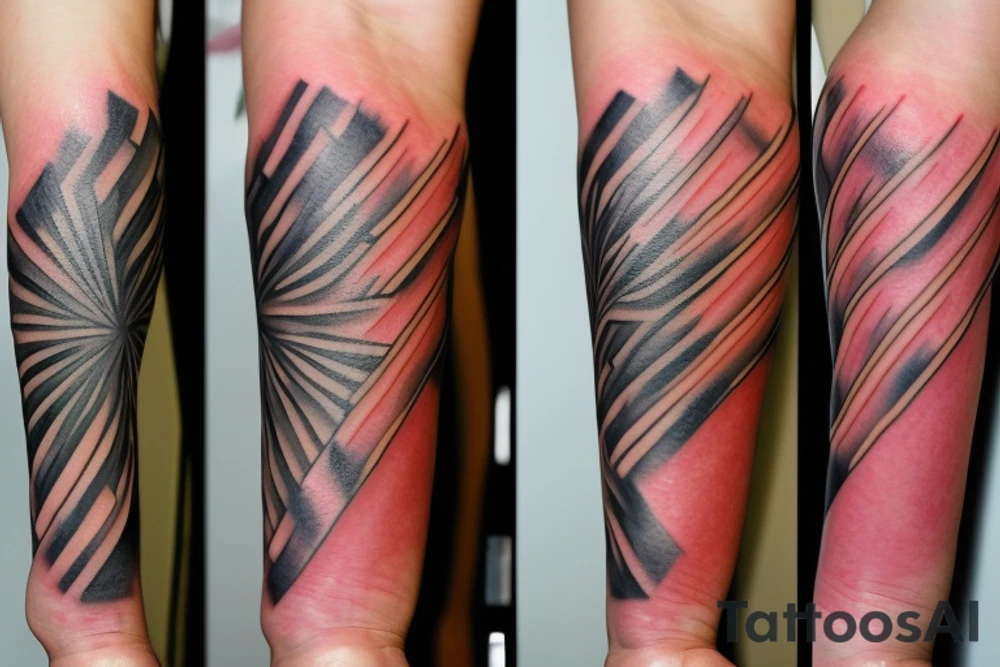 It is a tatoo on left arm. Main think is that is a straight line. But it has different thin size on the end of the main line. Those different thin size pieces are 15 centimeters long tattoo idea