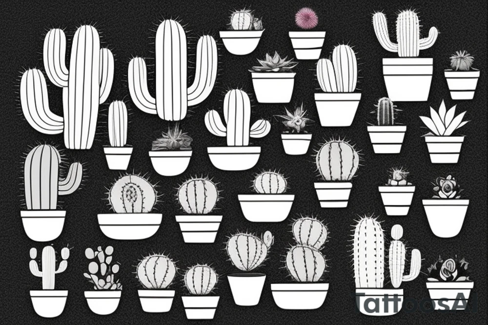 Cactus in pot , cute, little, black and white tattoo idea