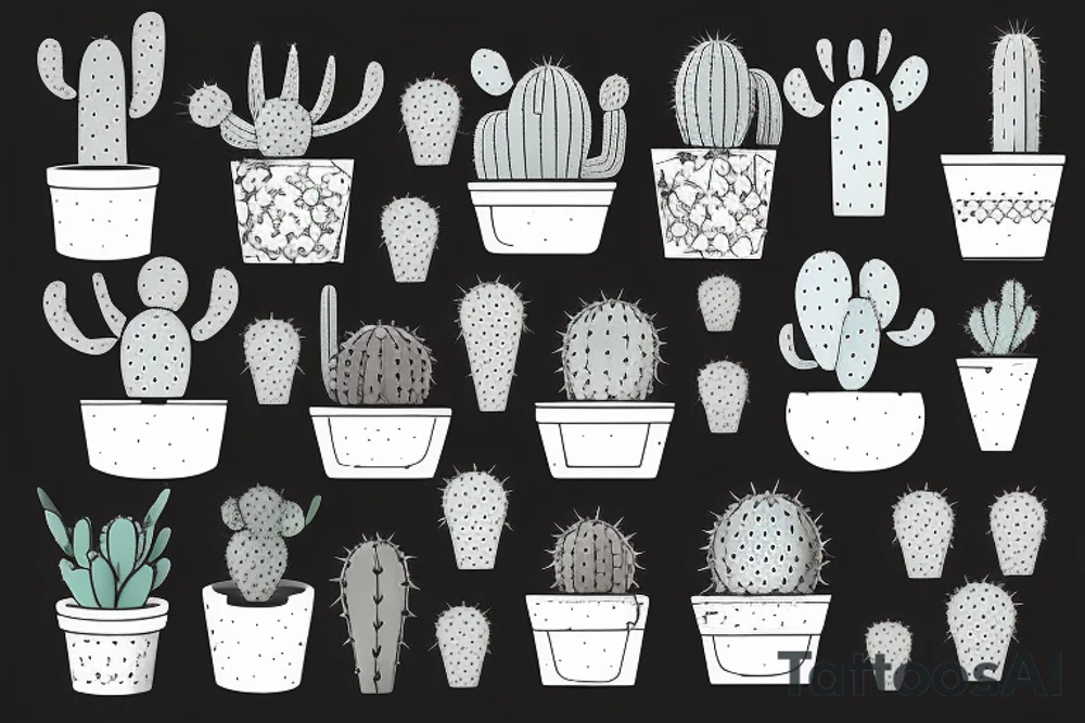 Cactus in pot , cute, little, black and white tattoo idea